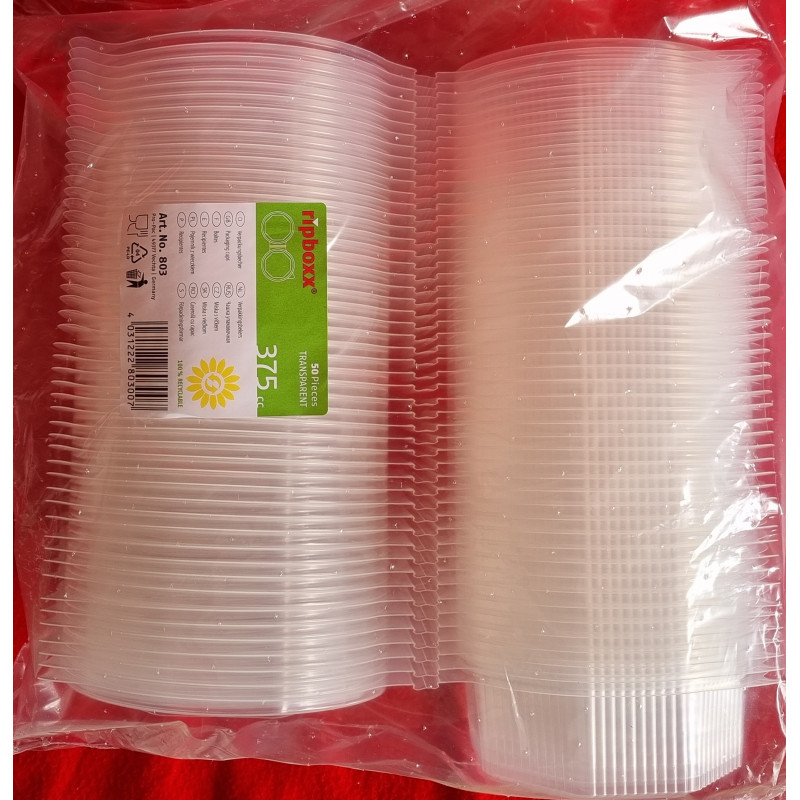 BARQUETTE PLASTIQUE TRANSPARENT AVEC COUVERCLE 375 ml 1x50 soit 50 PCS