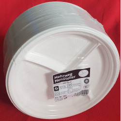 ASSIETTE EN PLASTIQUE BLANC 3 COMPARTIMENTS LES 100 PCS