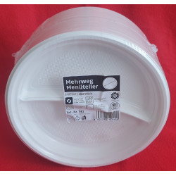 ASSIETTE EN PLASTIQUE BLANC 2 COMPARTIMENTS LES 100 PCS