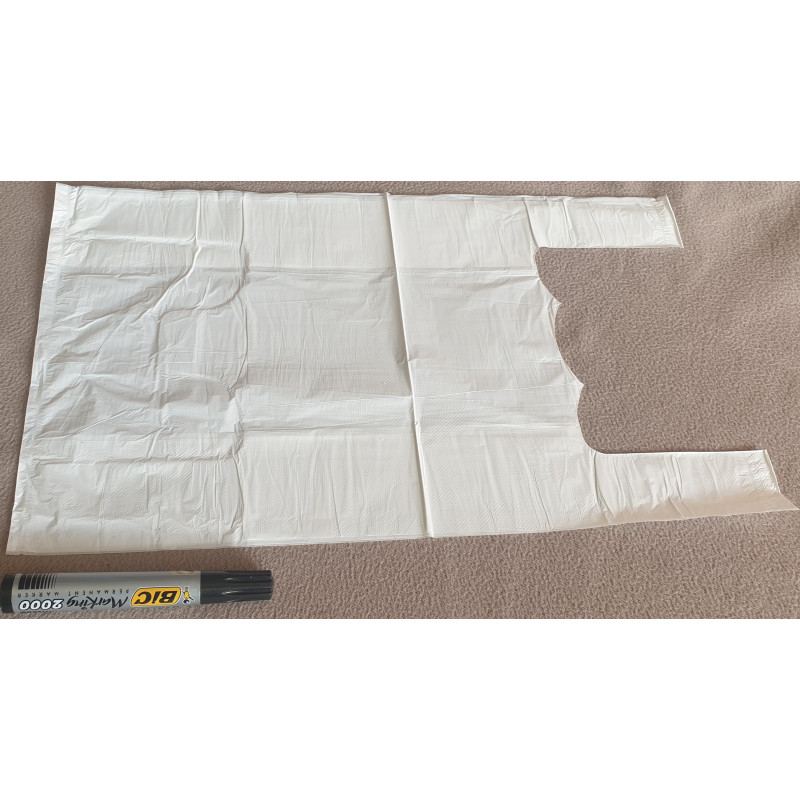 SACHET A BRETELLES EPAIS BLANC 10 µ 28+14x48 cm 20x100 soit 2000 PCS