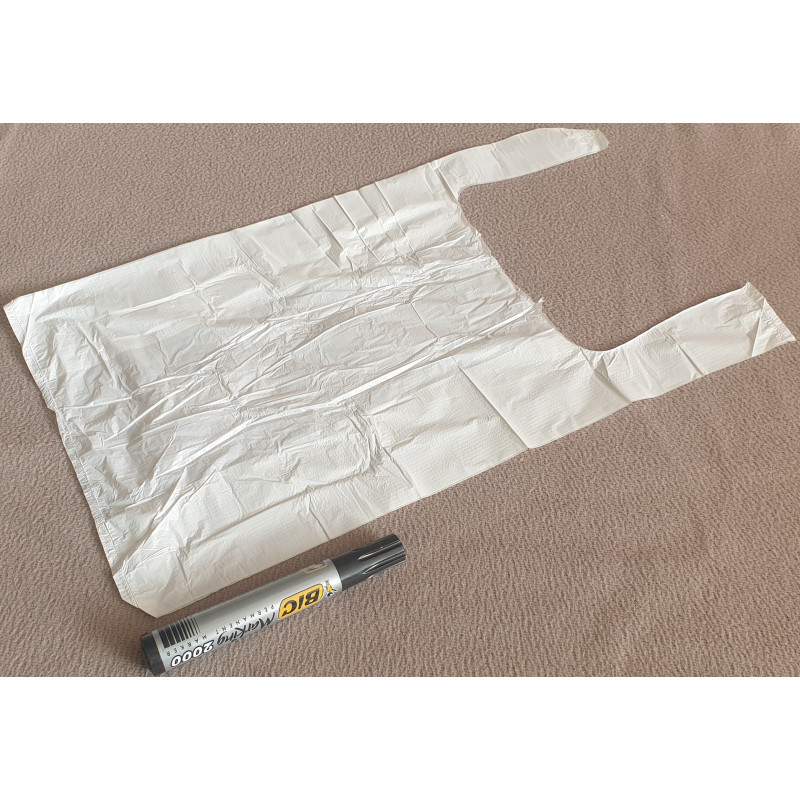 SACHET A BRETELLES EPAIS BLANC 10 µ 25+12x45 cm 1x100 soit 100 PCS